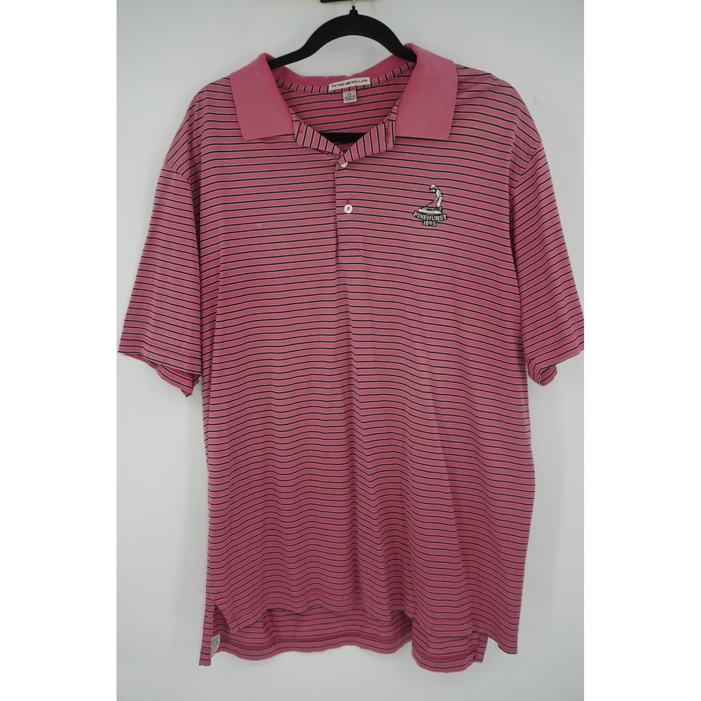 Peter Millar Polo Shirt Pink Striped Pinehurst 1895‎ Golf Cotton Knit Men's XL